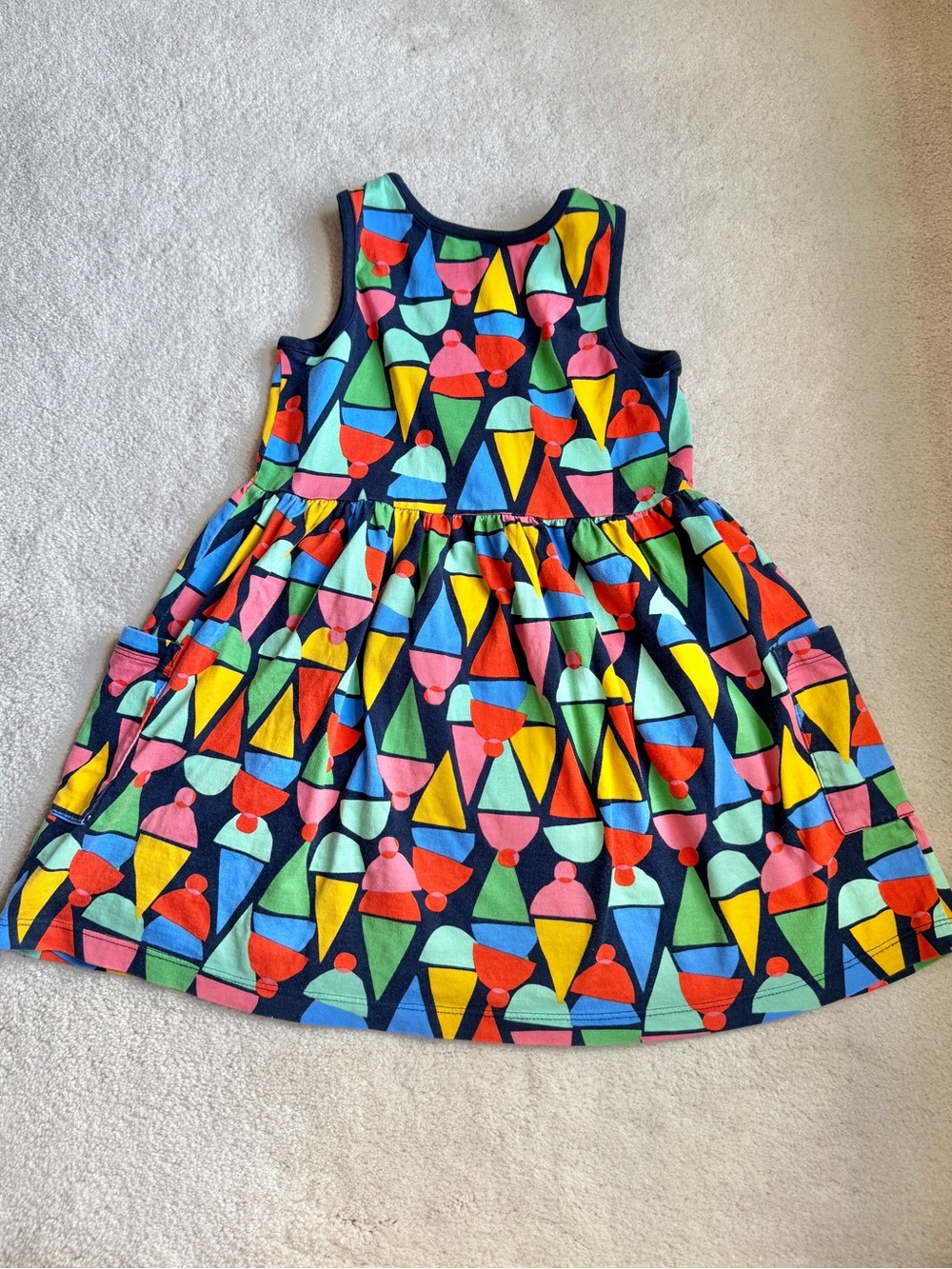 Hanna Andersson Ice Cream Cone Novelty Print Sleeveless Pocket Dress Size 6-7